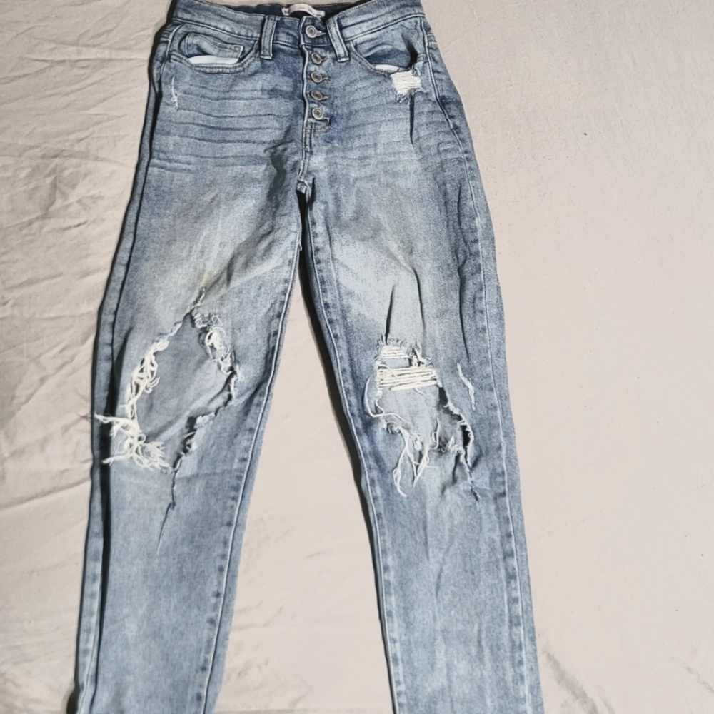 So! High Rise Curvy Mom Distressed Jeans